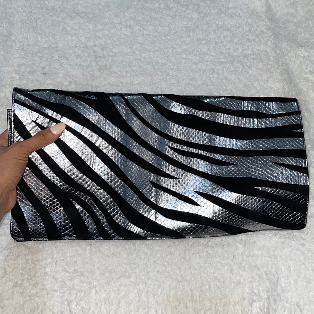 Michael Kors silver black clutch